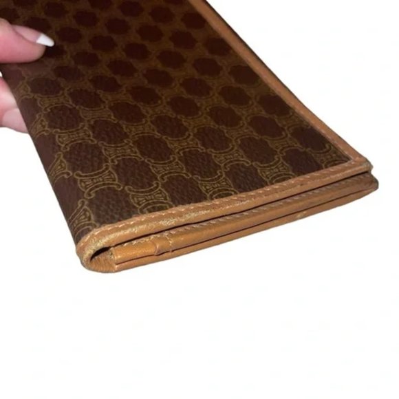 Celine Macadam Long Canvas Vintage Brown & Tan Continental Bifold Wallet Unisex - Picture 10 of 12